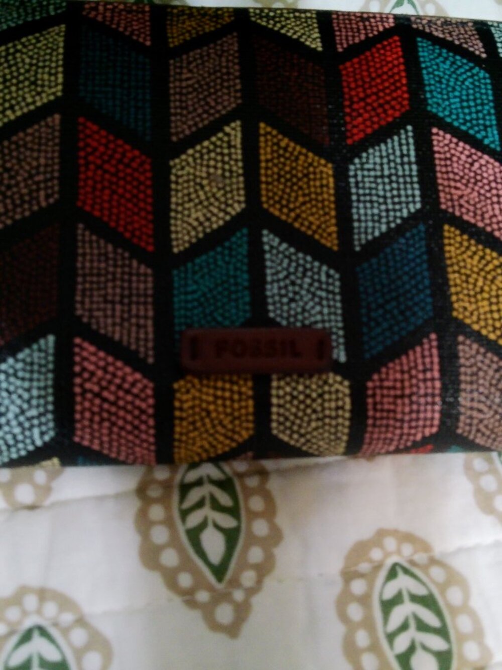 VEGAN FOSSIL MULTI COLOR TOTE AND WALLET GOOD CONDITION - Picture 2 of 9